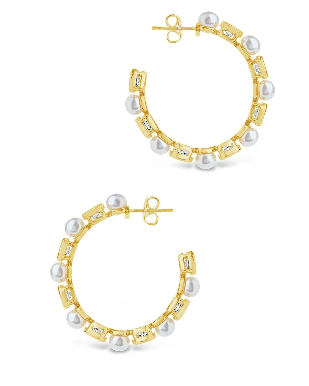 Theodora CZ Gold Pearl Hoop Earrings