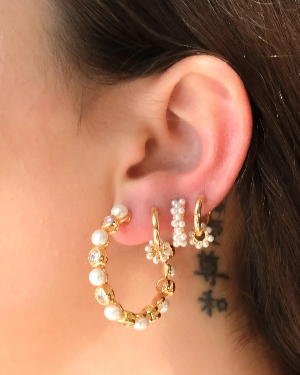 Theodora CZ Gold Pearl Hoop Earrings