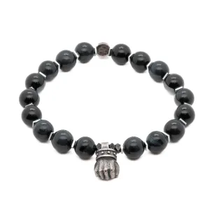 Tiger's Eye Stone Sterling Silver Powerful Hand Charm Beaded Bracelet