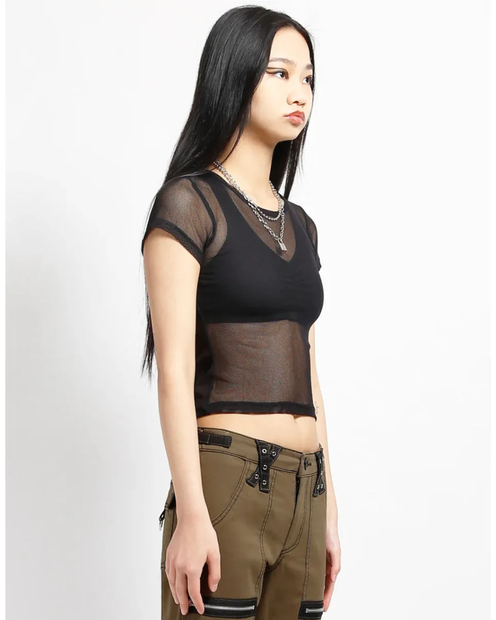 Tripp NYC Ladies Black Fishnet Baby Tee