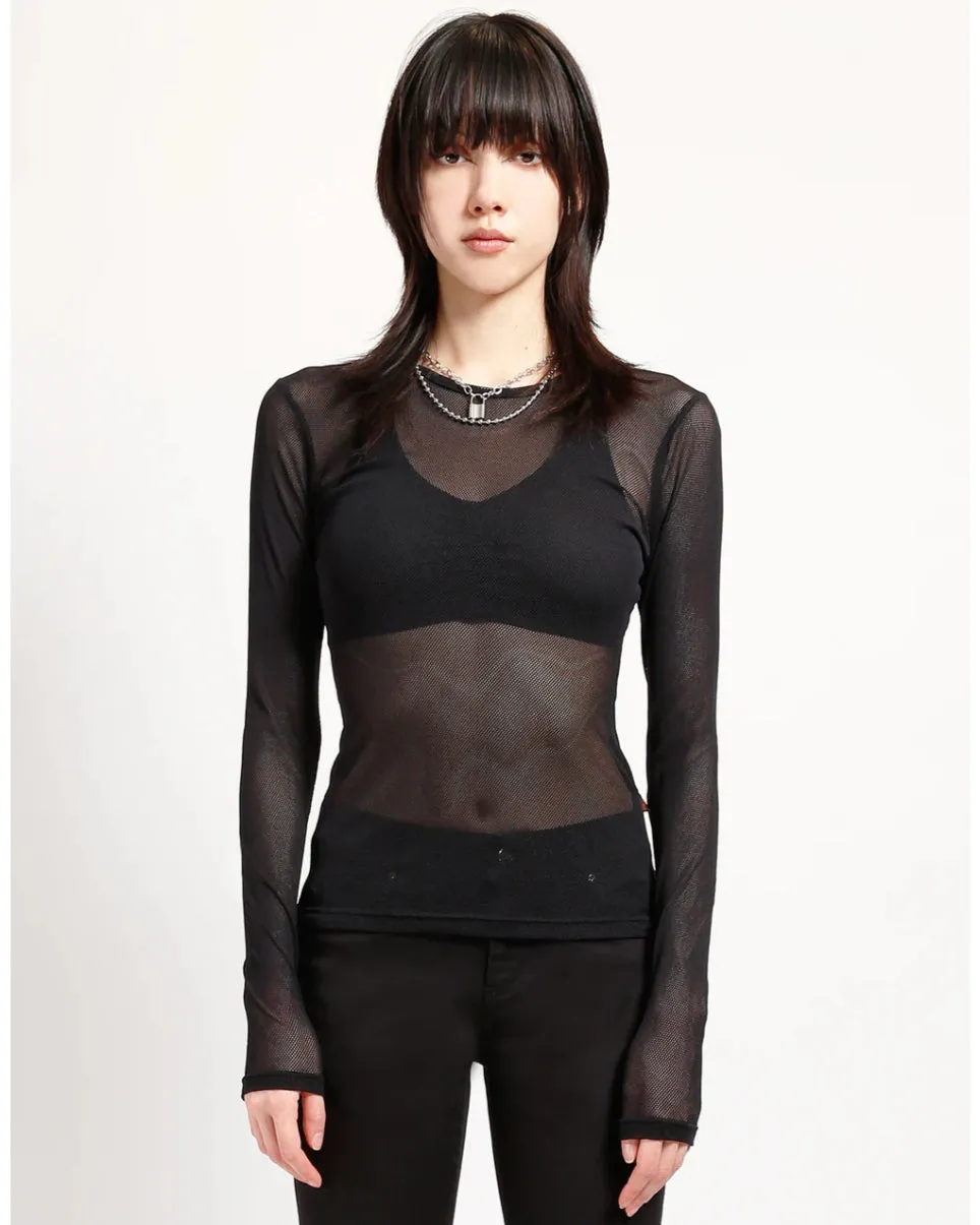 Tripp NYC Ladies Black Fishnet Long Sleeve Top