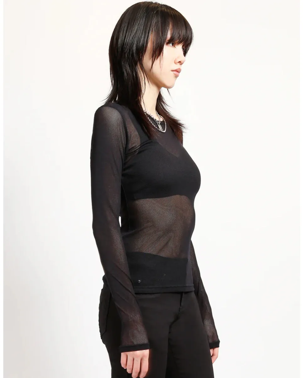 Tripp NYC Ladies Black Fishnet Long Sleeve Top