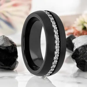 TSAR | Black Tungsten Ring, White Sapphires, Domed
