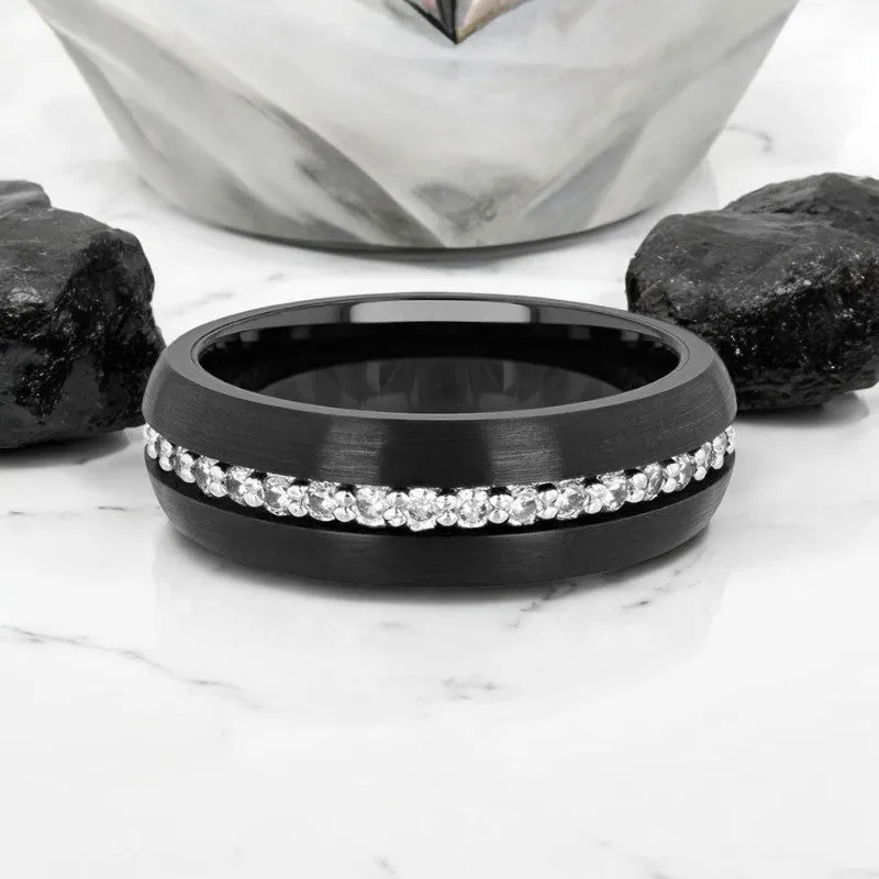 TSAR | Black Tungsten Ring, White Sapphires, Domed