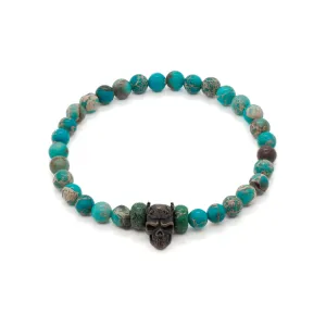 Variscite Stone Beaded King Skull Bracelet