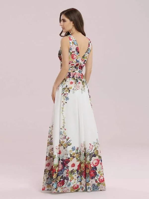 Veda floral printed classic party dress in ivory Express NZ wide