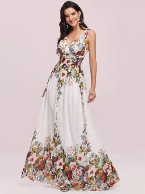 Veda floral printed classic party dress in ivory Express NZ wide