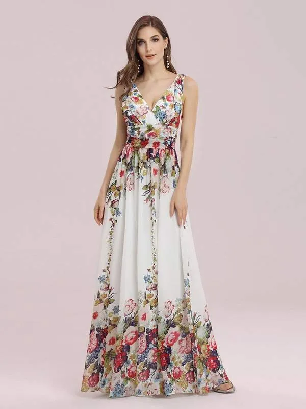 Veda floral printed classic party dress in ivory Express NZ wide
