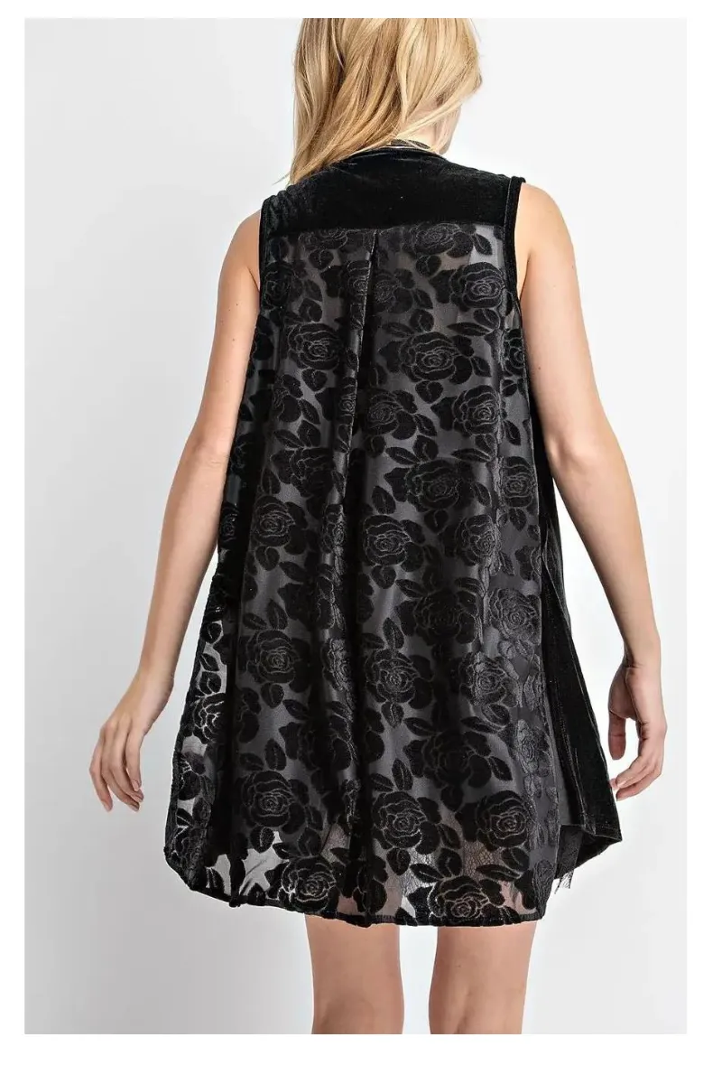 Velvet & Floral Lace Vest
