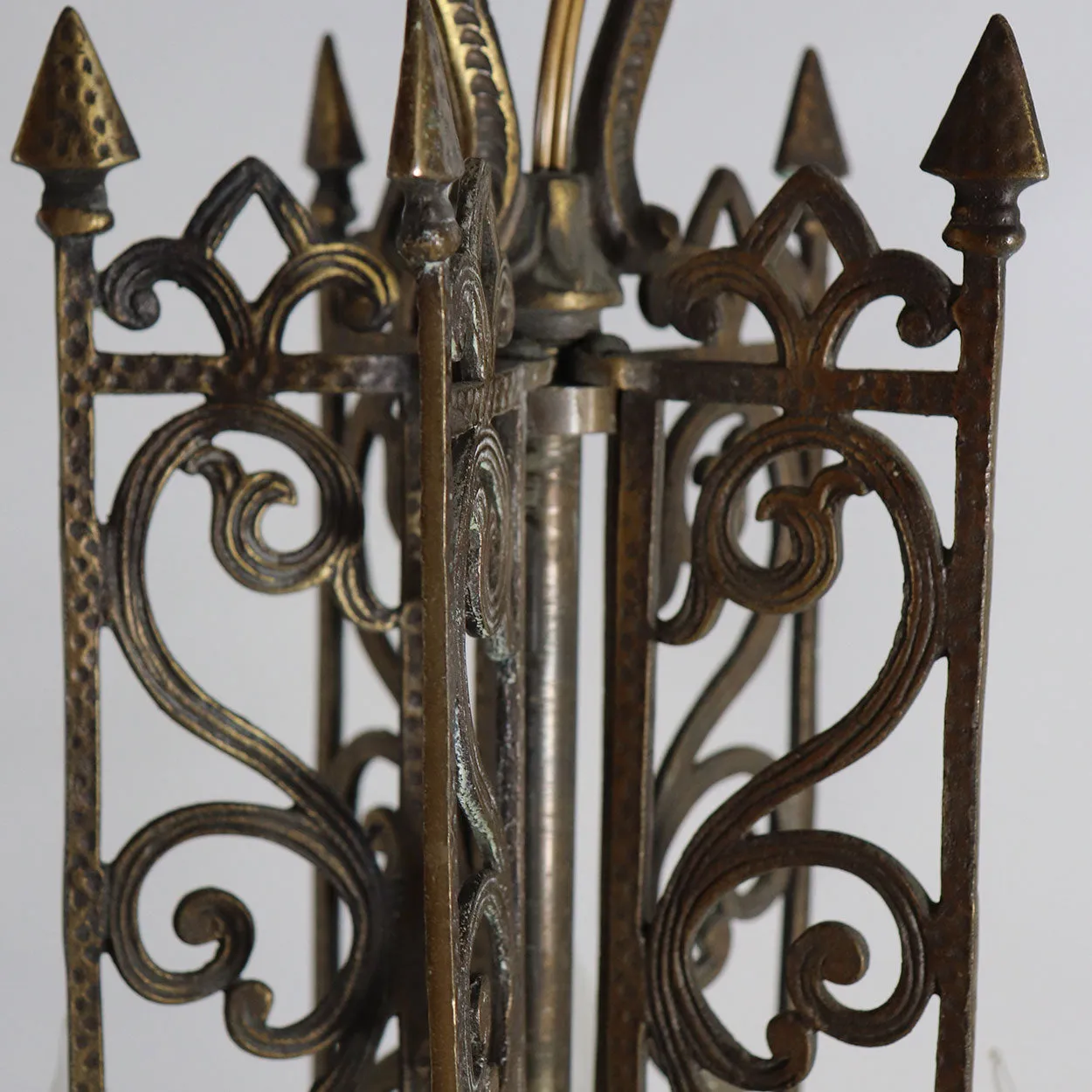 Vintage American Spanish Revival Hammered Brass Pendant Five-Light Chandelier