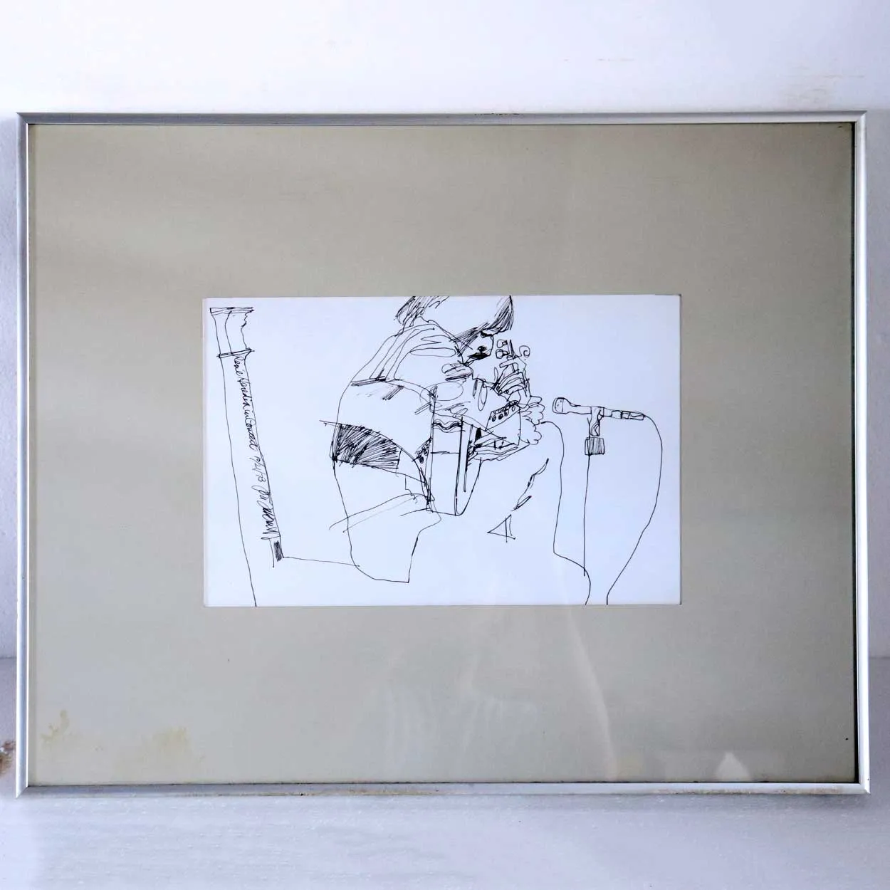 Vintage JON ZAHOUREK Ink Drawing on Paper, Rene Heredia in Concert
