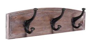 Vintage Pine Panel Three Hooks Coat Rack