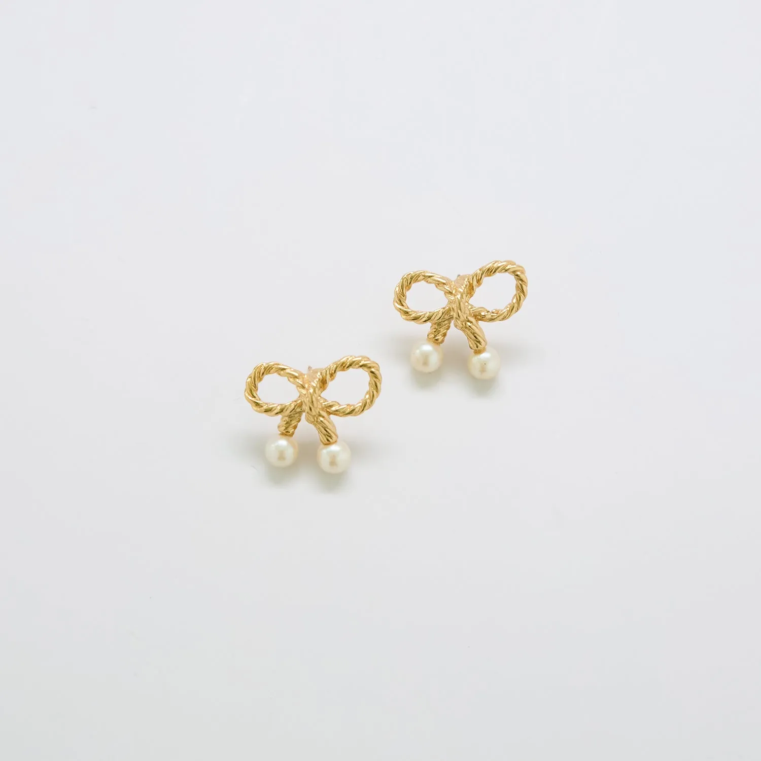 Vintage Richelieu Gold & Pearl Bow Earrings