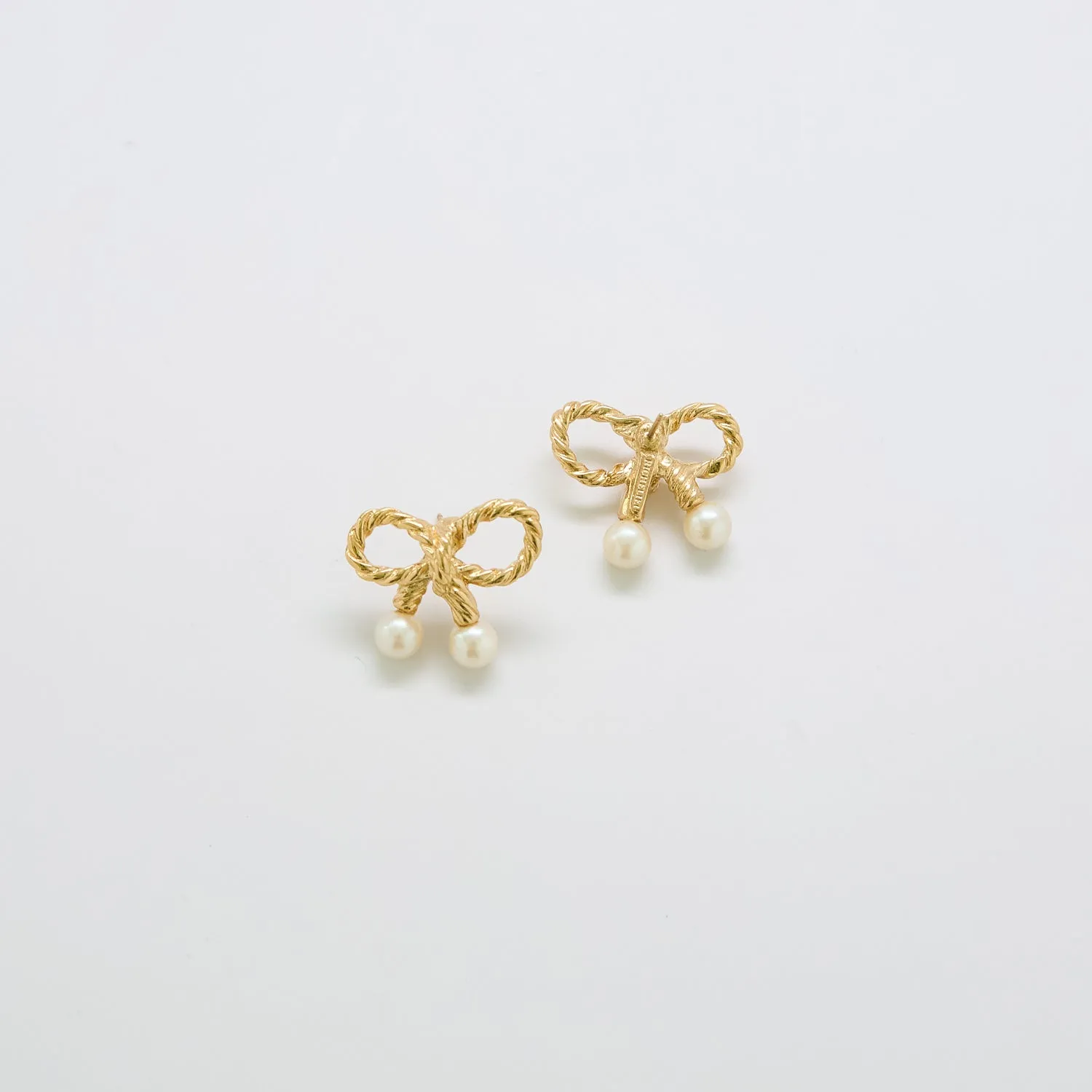 Vintage Richelieu Gold & Pearl Bow Earrings