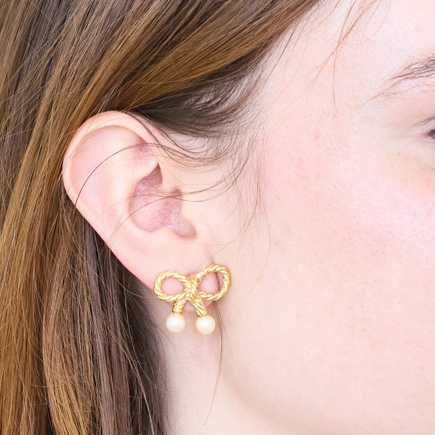 Vintage Richelieu Gold & Pearl Bow Earrings