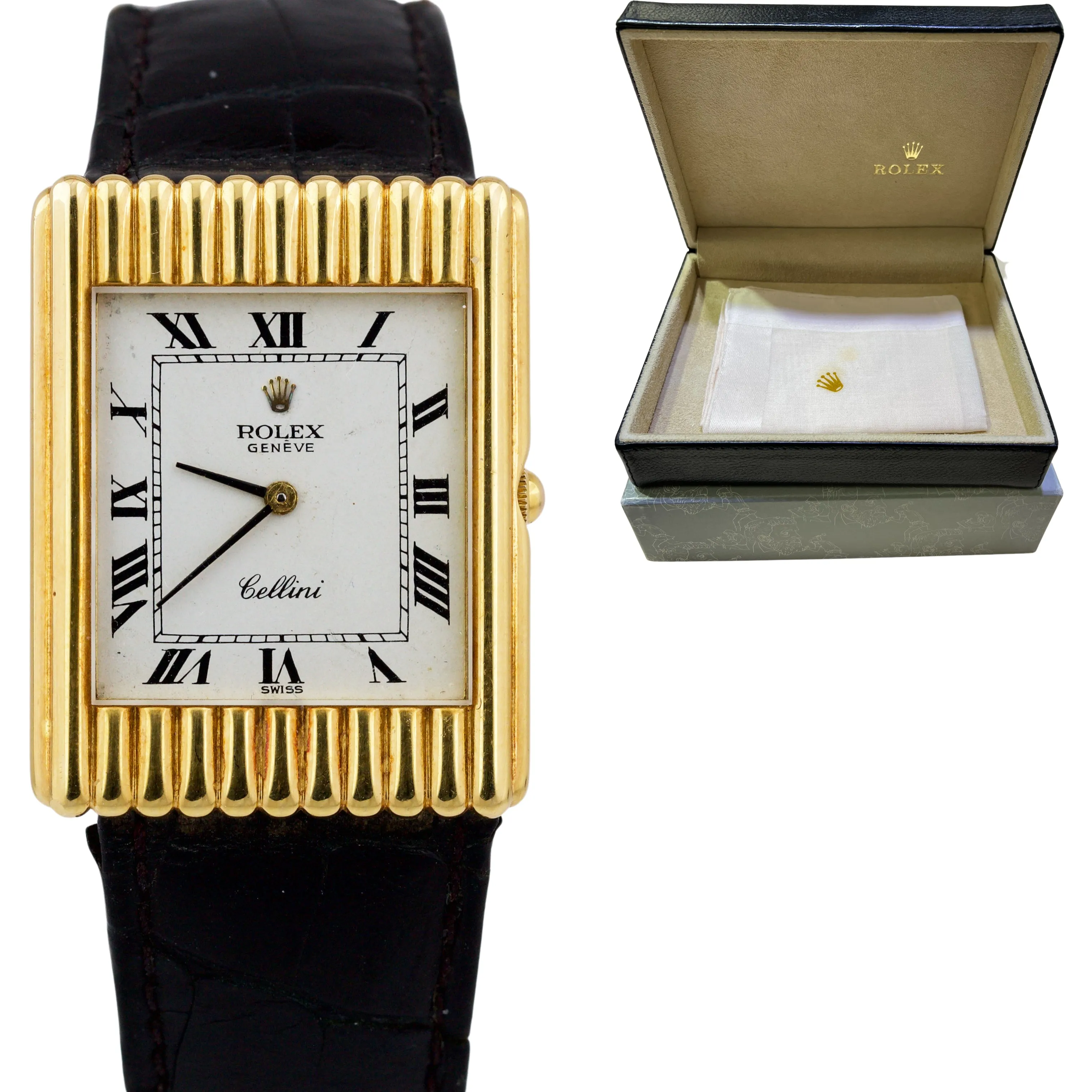 Vintage Rolex Cellini Classic White 18K Yellow Gold Leather Manual 4016 Watch