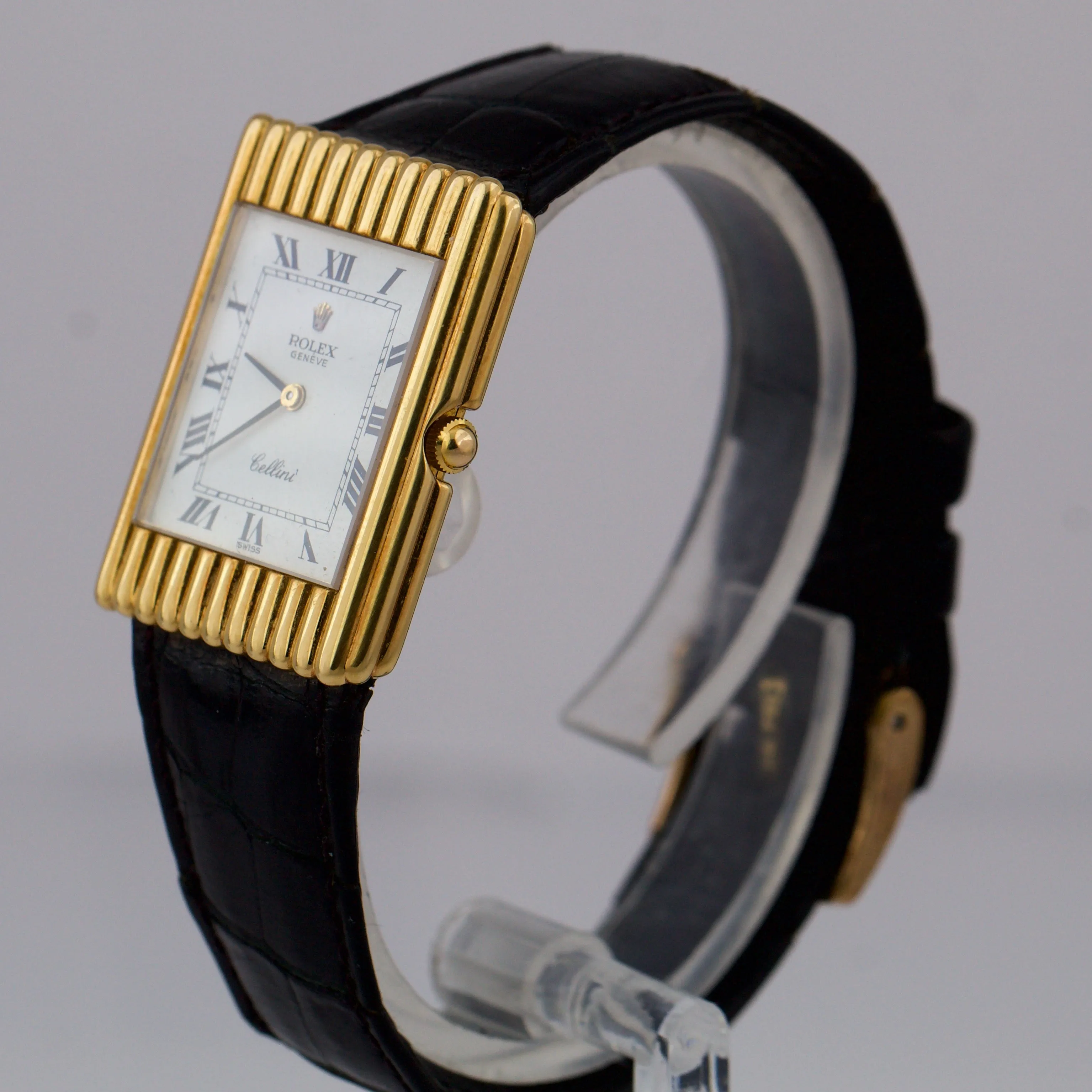 Vintage Rolex Cellini Classic White 18K Yellow Gold Leather Manual 4016 Watch