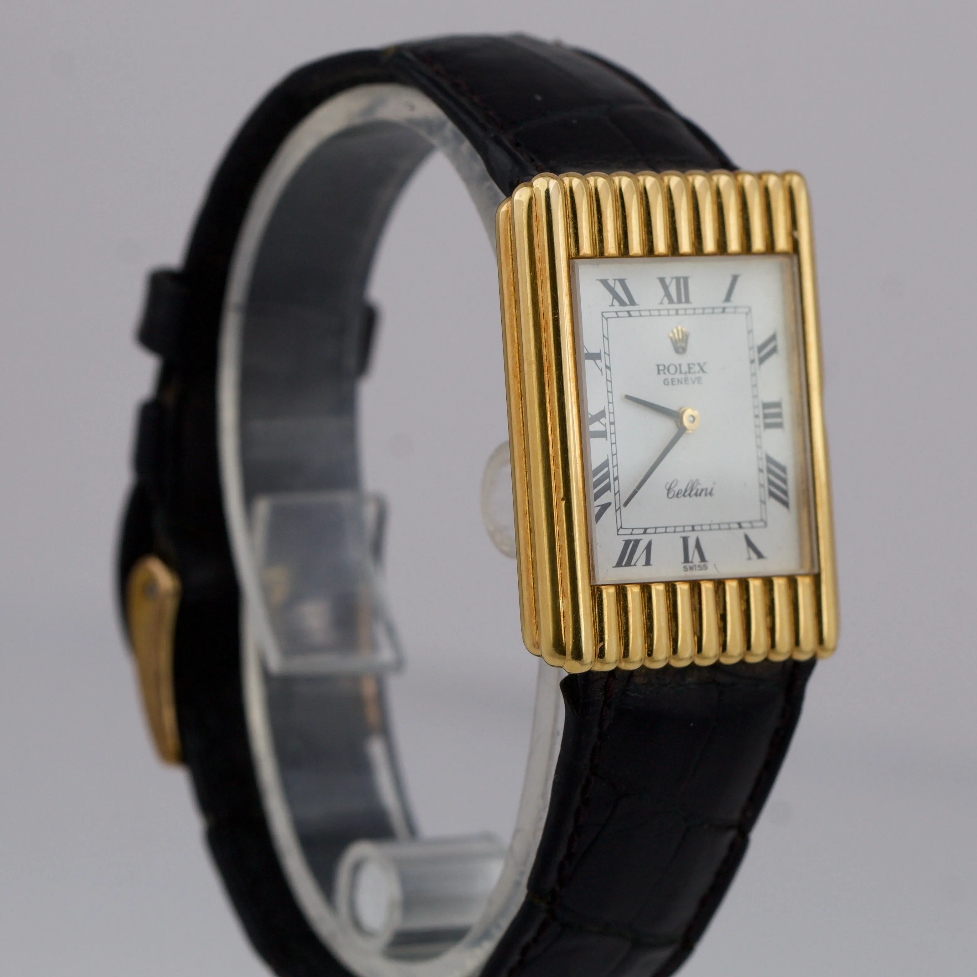 Vintage Rolex Cellini Classic White 18K Yellow Gold Leather Manual 4016 Watch