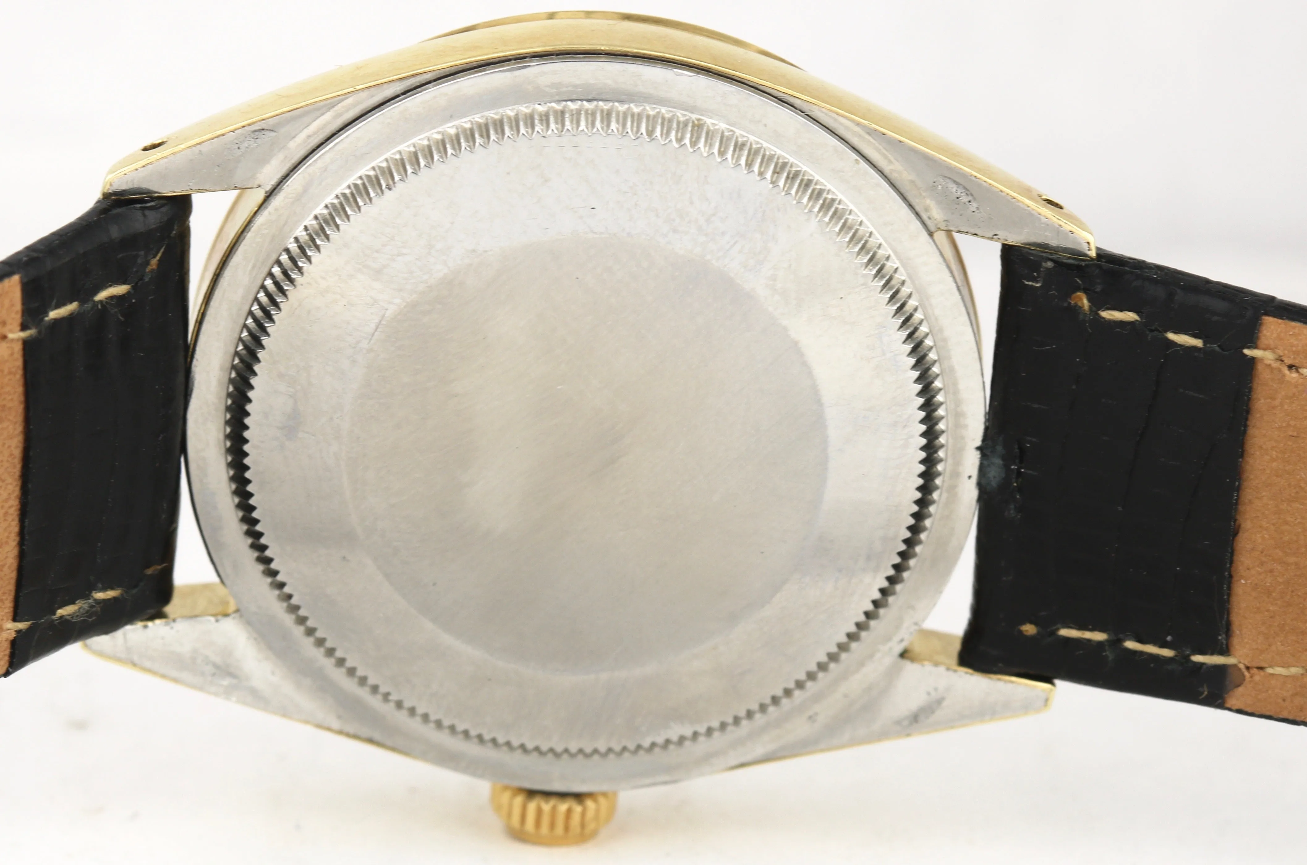 Vintage Rolex Oyster Perpetual Champagne 34mm 14K Gold Shell Leather Watch 1024