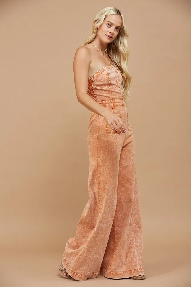 Vintage Rust Strapless Wide Leg Denim Jumpsuit *RESTOCK