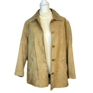 Vintage Womens Suede Leather Jacket Size 1X Button Up Pockets Y2k Preppy Classic