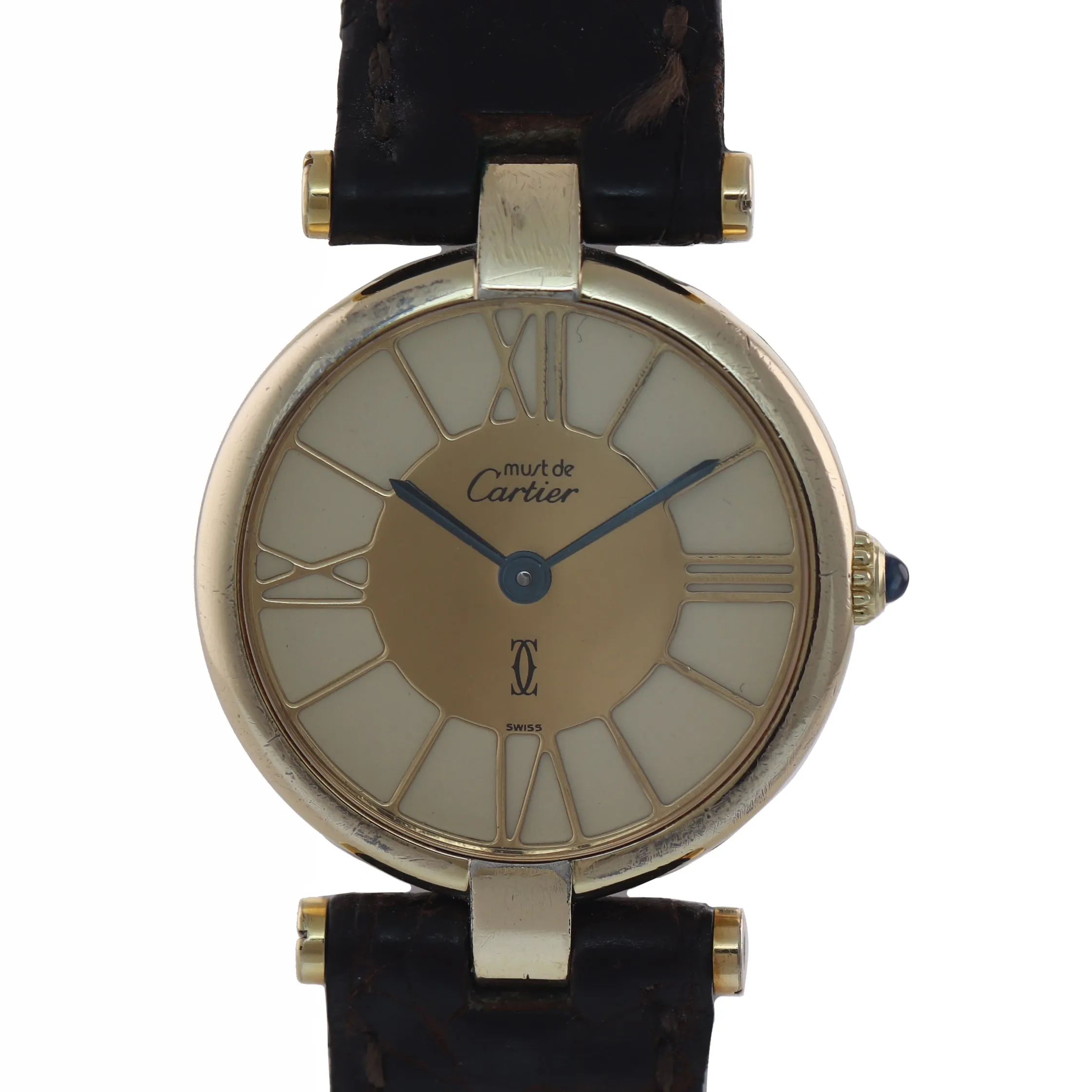 VTG Ladies Must de Cartier Vermeil Gold Ivory Roman Quartz 24mm Watch