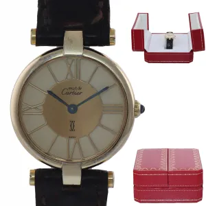 VTG Ladies Must de Cartier Vermeil Gold Ivory Roman Quartz 24mm Watch