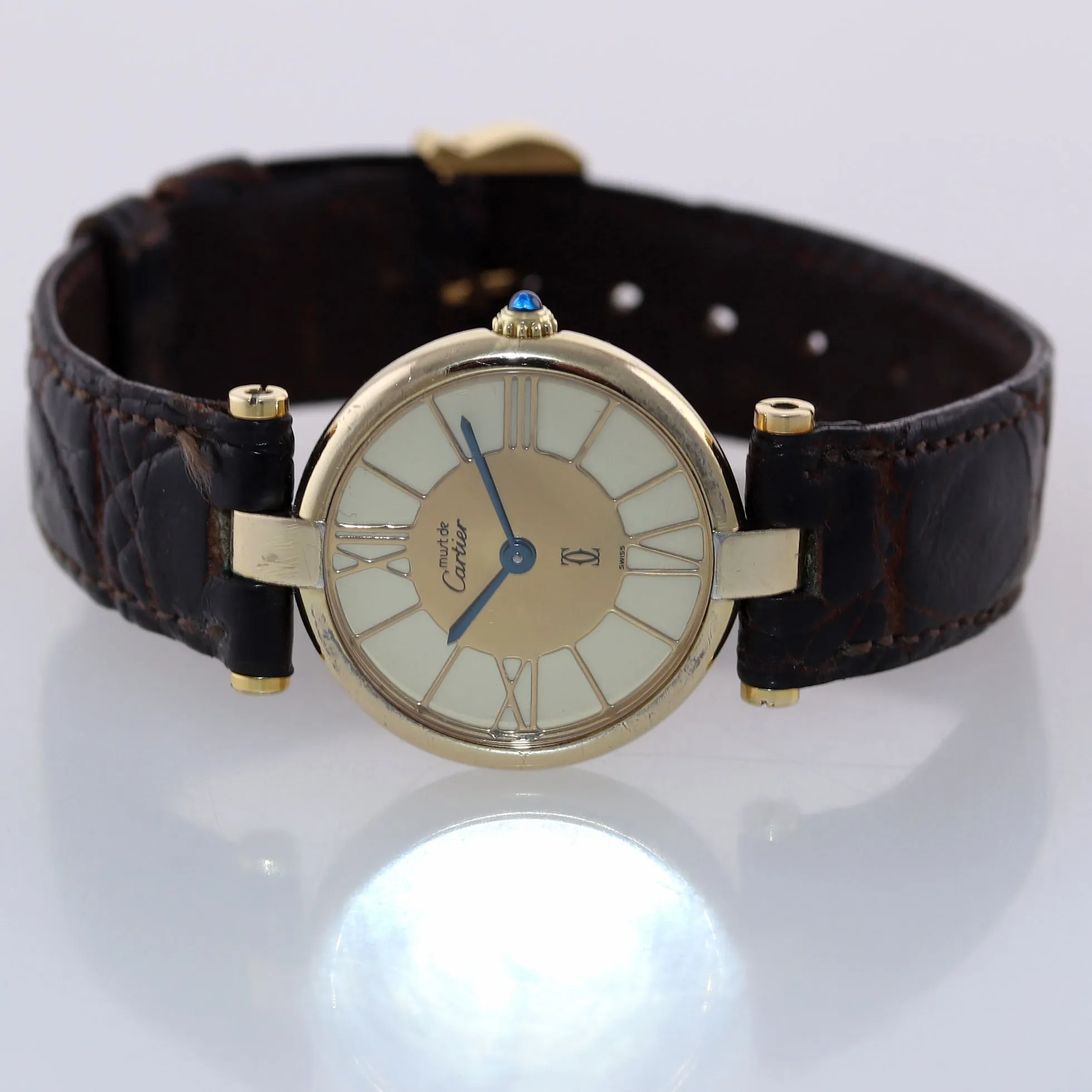 VTG Ladies Must de Cartier Vermeil Gold Ivory Roman Quartz 24mm Watch