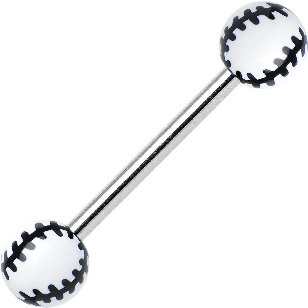 White Acrylic Double Play Baseball Barbell Tongue Ring