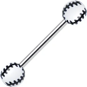 White Acrylic Double Play Baseball Barbell Tongue Ring