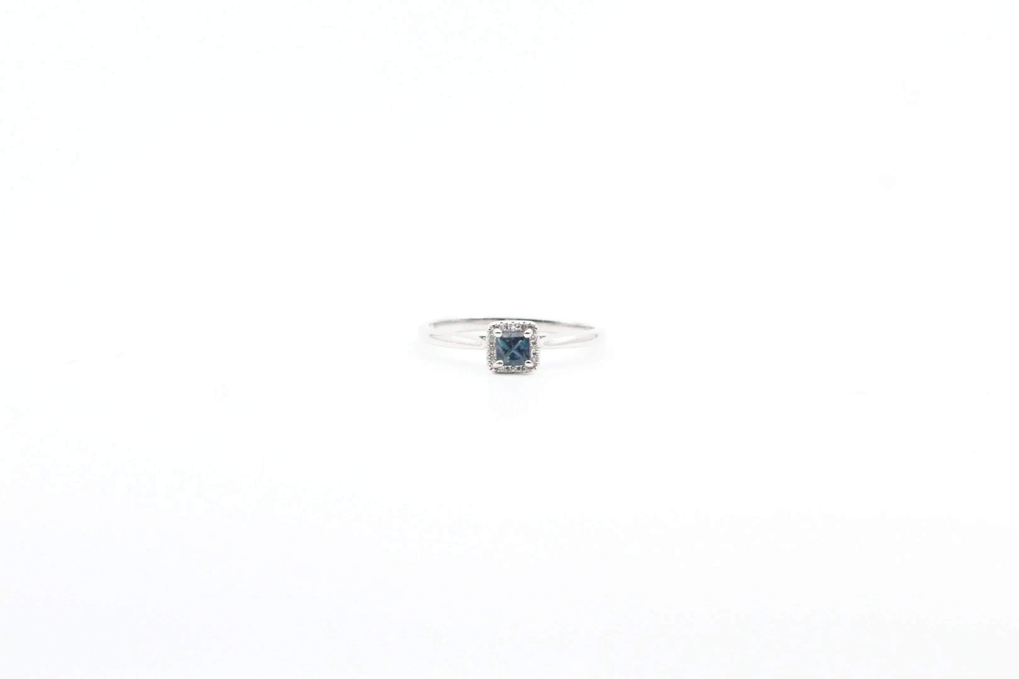 White Gold Sapphire Ring with Diamond Halo
