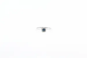 White Gold Sapphire Ring with Diamond Halo