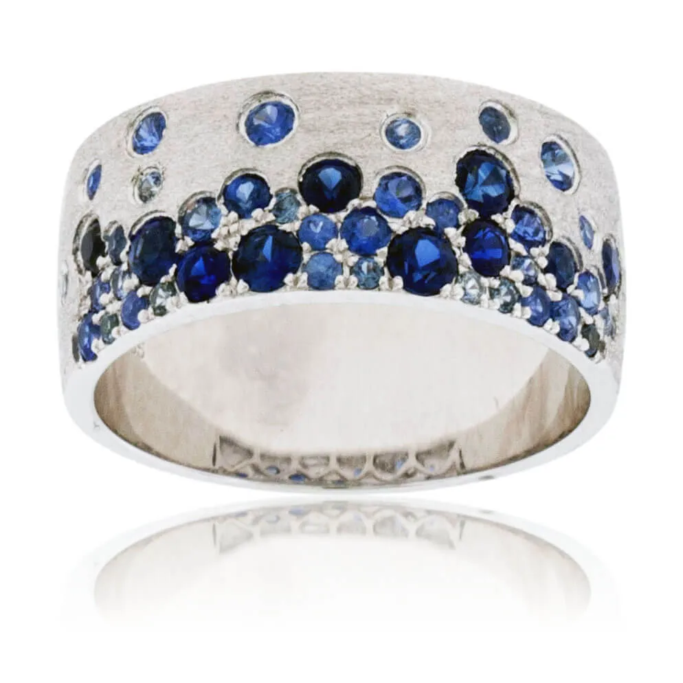 White Gold Satin Finish Flush Set Sapphire Ring