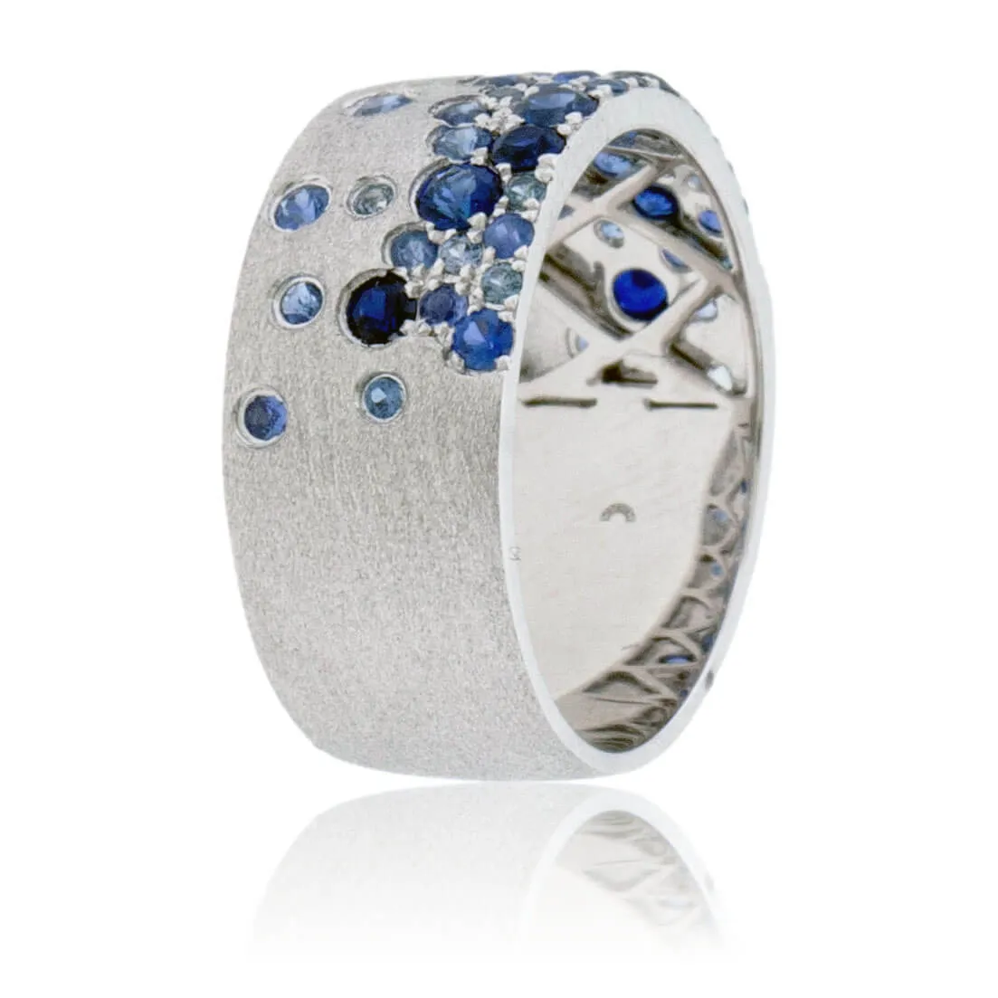 White Gold Satin Finish Flush Set Sapphire Ring