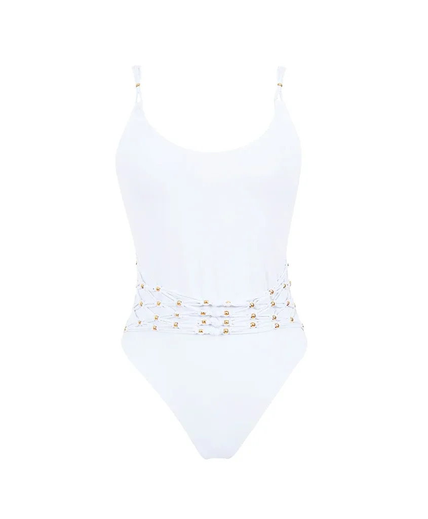 White Sand Beaded Brynn One Piece by PQ Swim