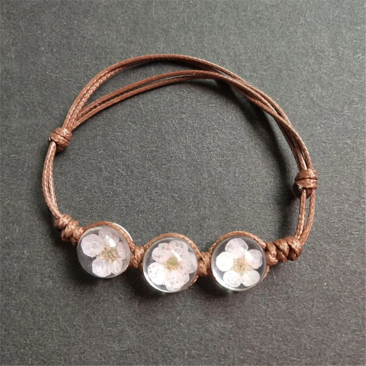 White Triple Peach Blossom Adjustable Bracelet