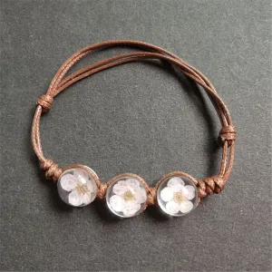 White Triple Peach Blossom Adjustable Bracelet