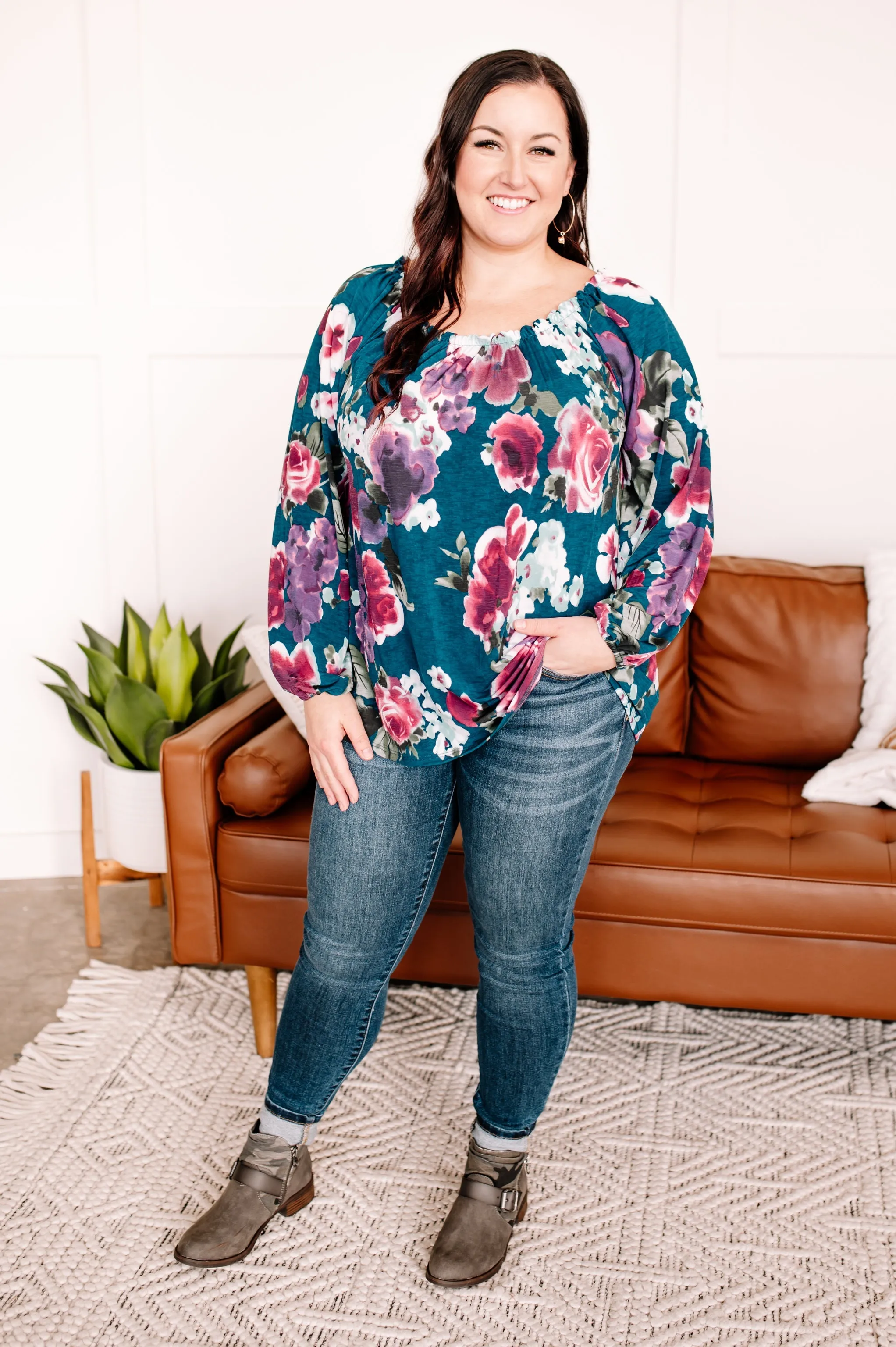 Wild Whisper Teal Floral Blouse