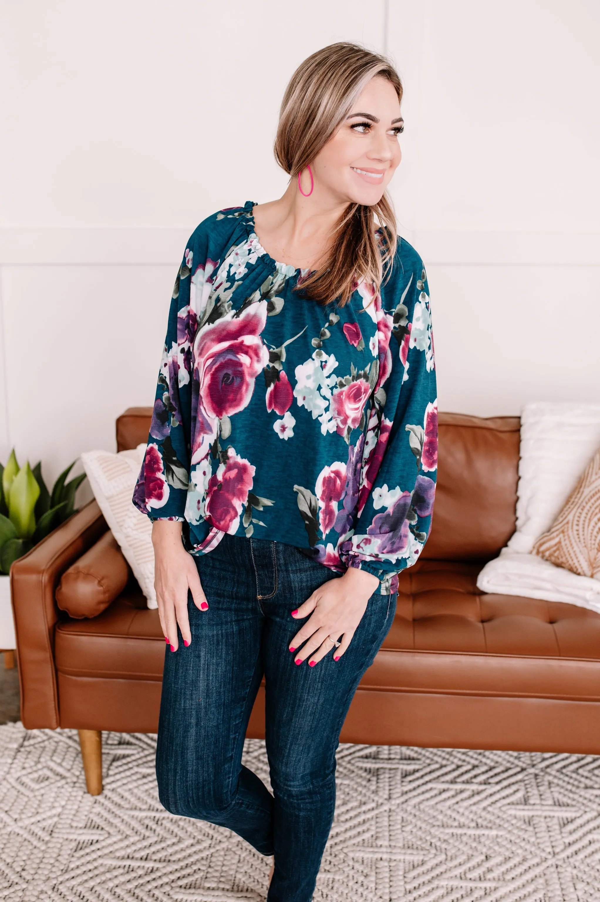 Wild Whisper Teal Floral Blouse