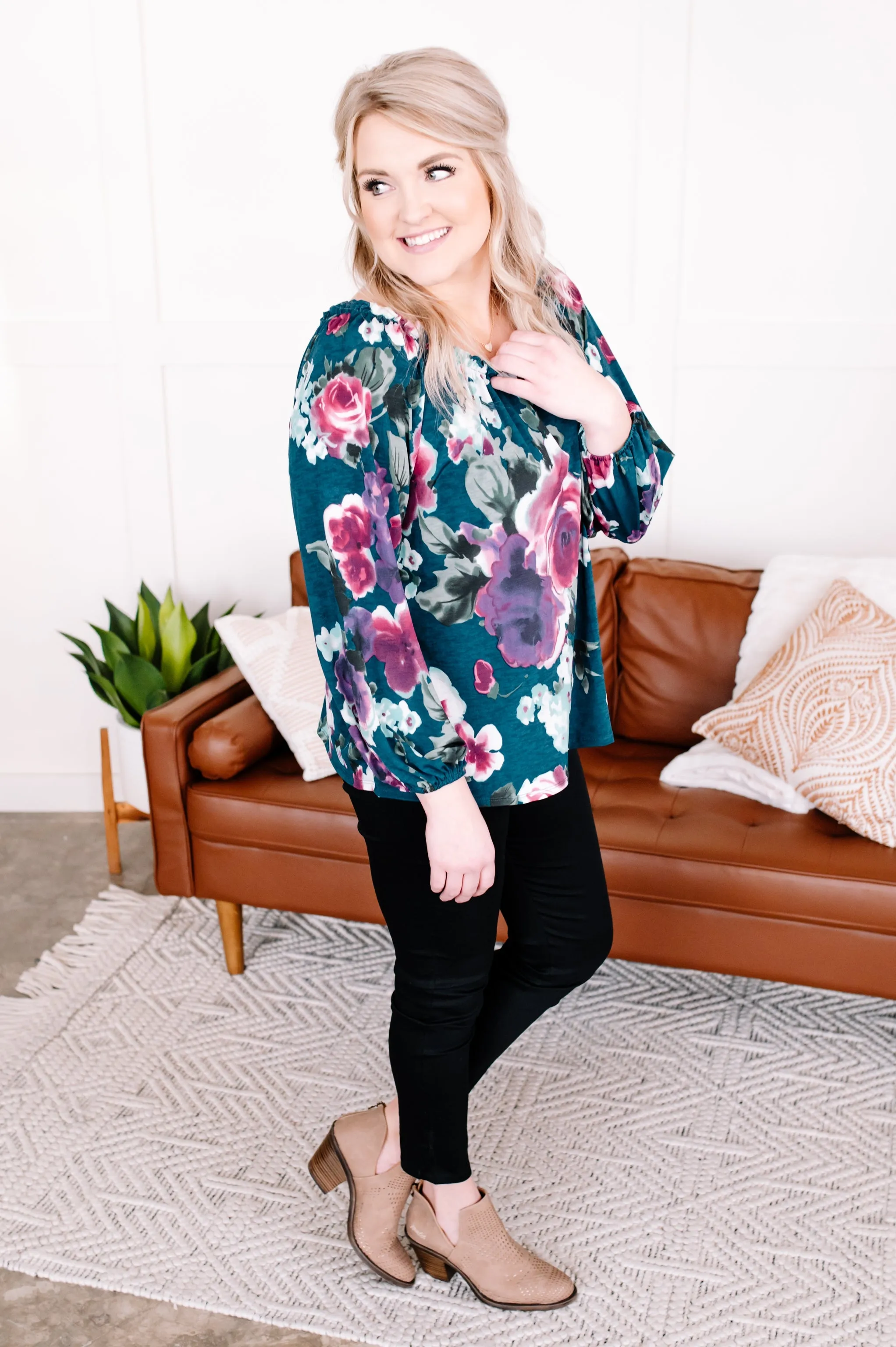 Wild Whisper Teal Floral Blouse