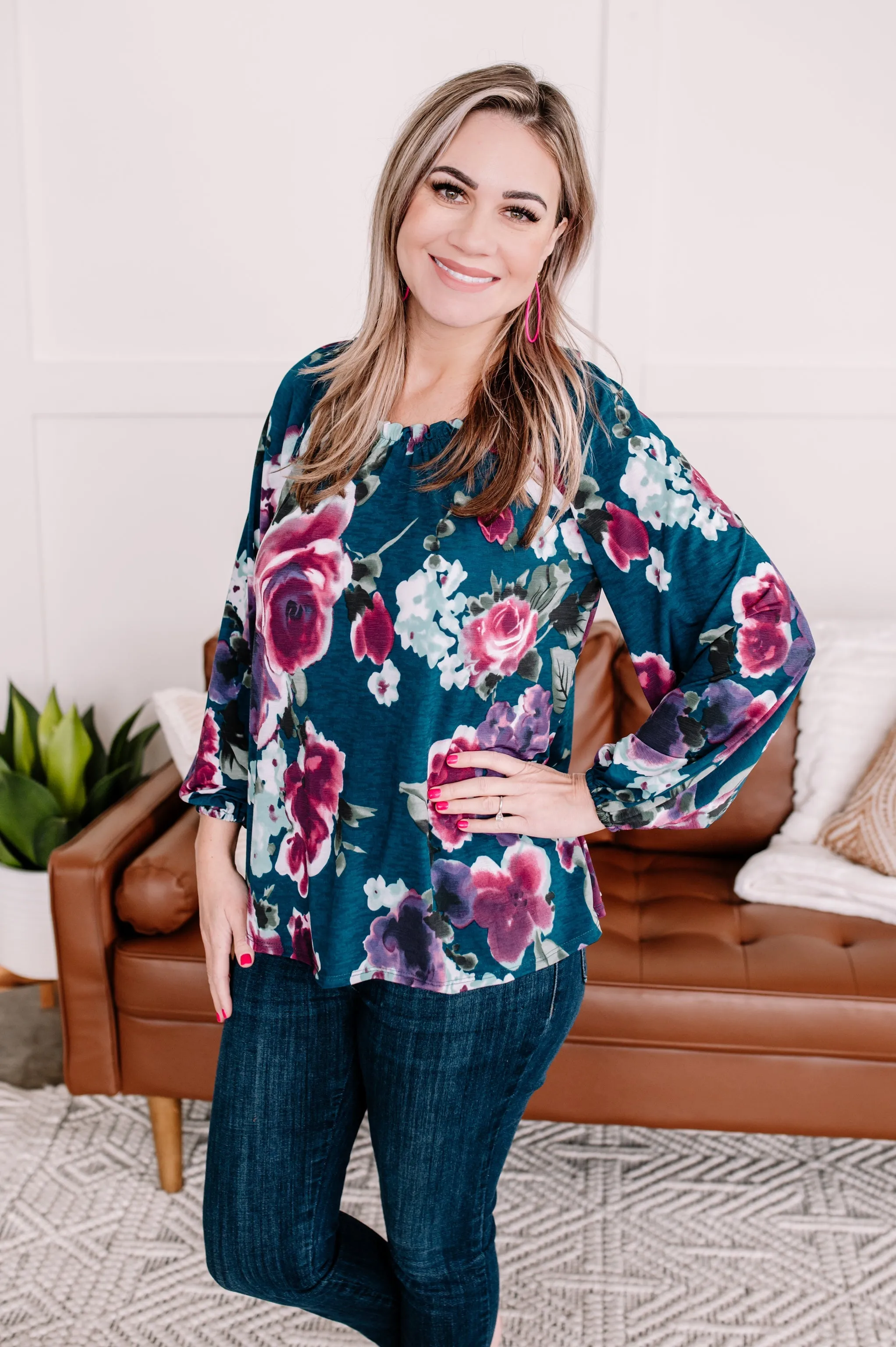 Wild Whisper Teal Floral Blouse