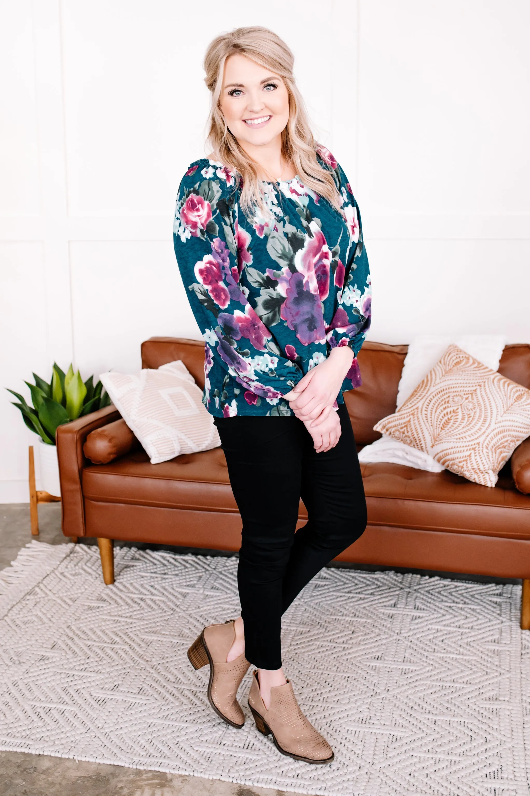 Wild Whisper Teal Floral Blouse