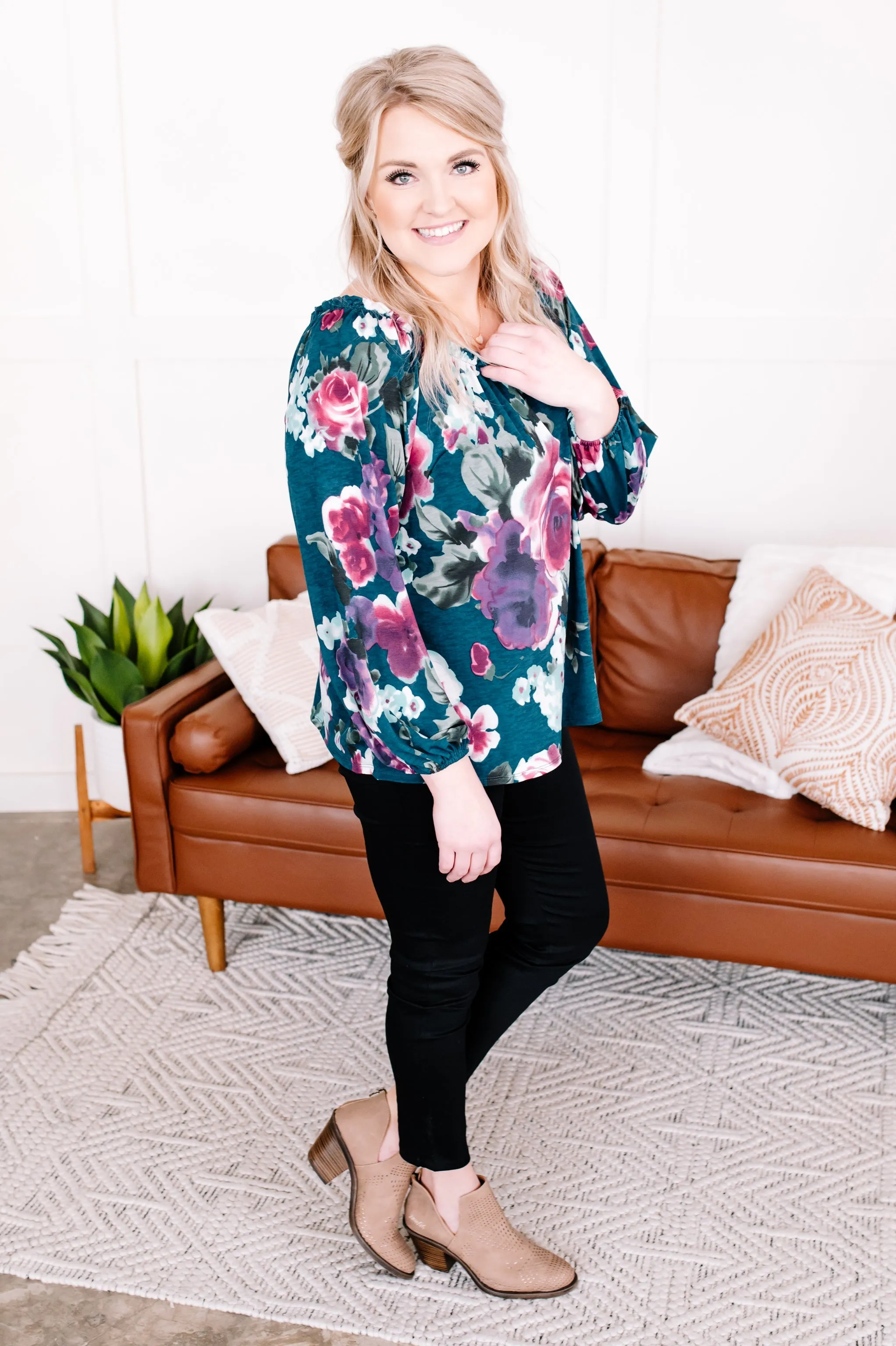 Wild Whisper Teal Floral Blouse