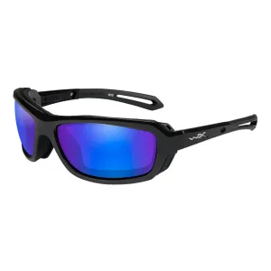 Wiley X Wave Sunglasses Polarised Blue Mirror Gloss Black Frame