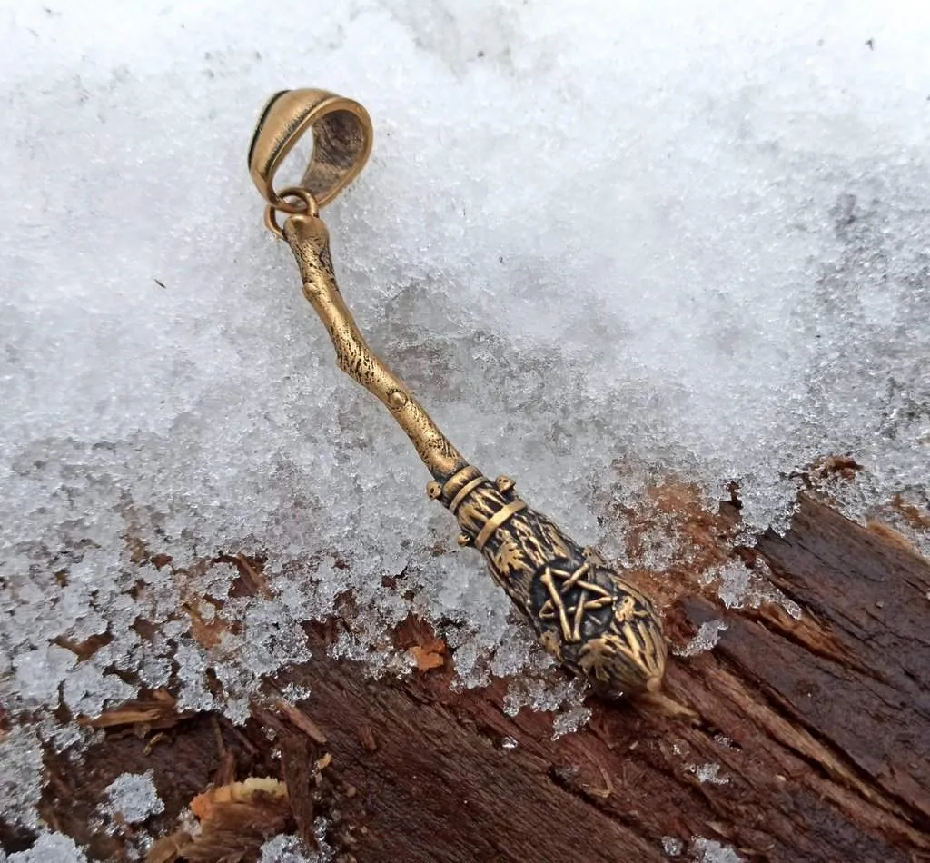 Witch broom bronze pendant