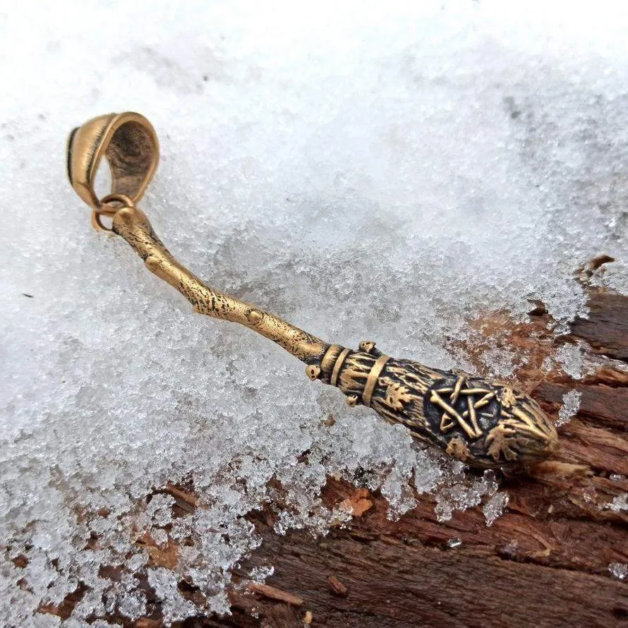 Witch broom bronze pendant