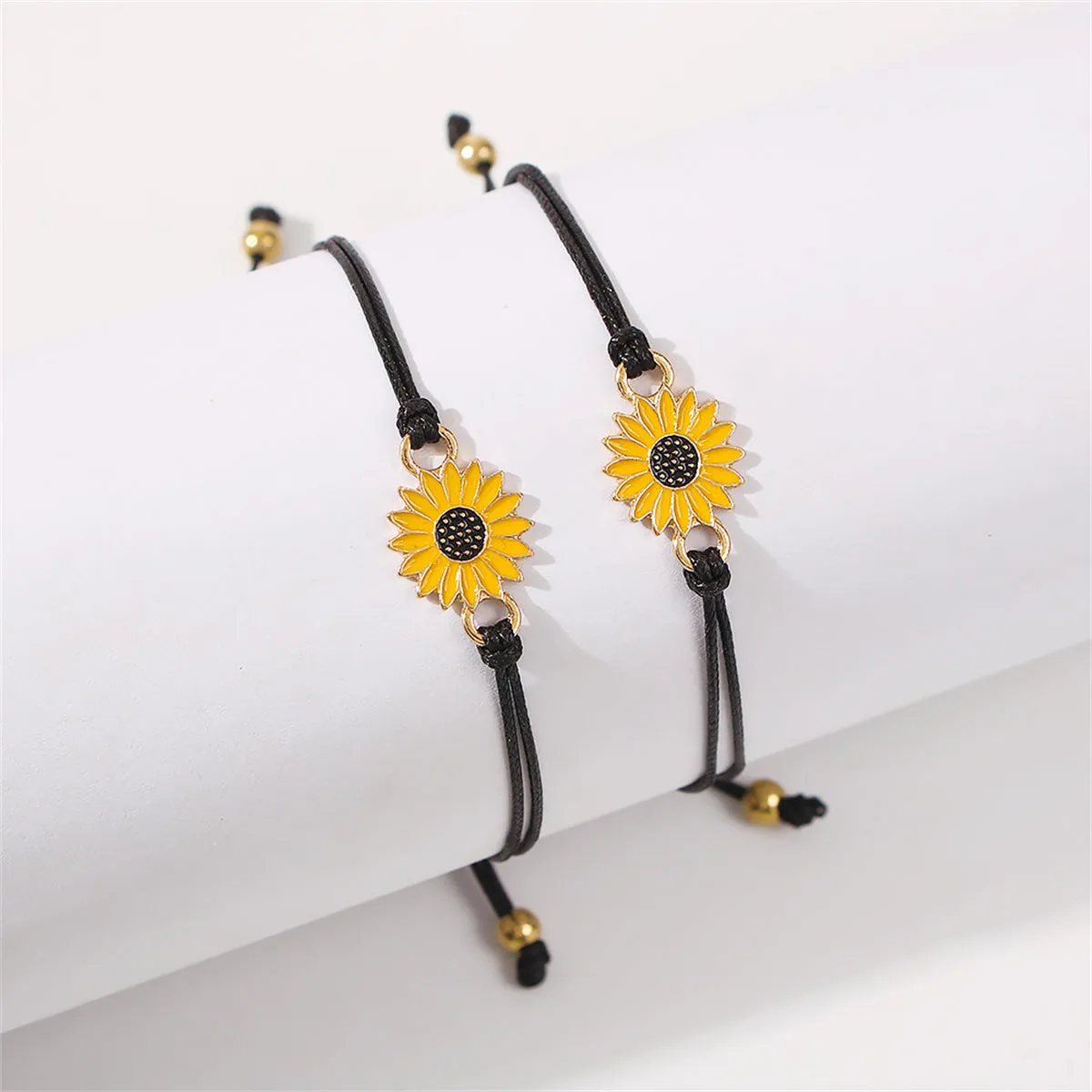 Yellow Enamel & Polyster 18K Gold-Plated Sunflower Adjustable Bracelet - Set Of Two