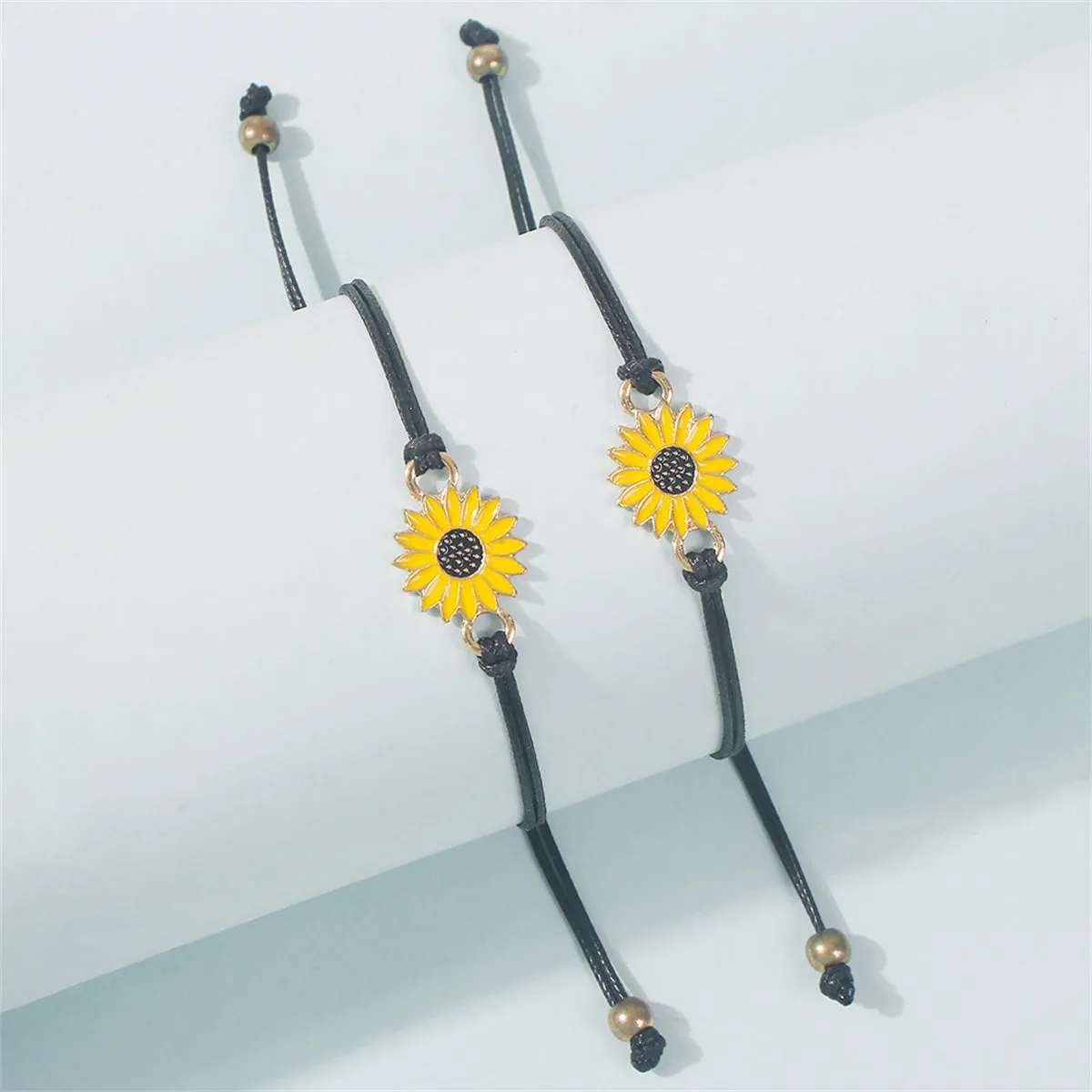 Yellow Enamel & Polyster 18K Gold-Plated Sunflower Adjustable Bracelet - Set Of Two