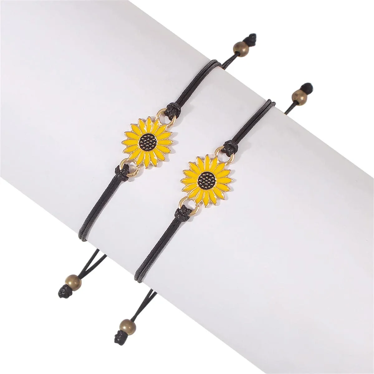 Yellow Enamel & Polyster 18K Gold-Plated Sunflower Adjustable Bracelet - Set Of Two