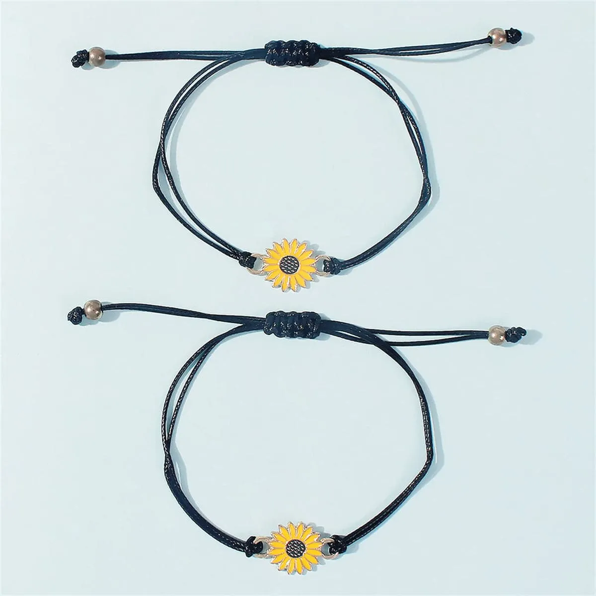 Yellow Enamel & Polyster 18K Gold-Plated Sunflower Adjustable Bracelet - Set Of Two
